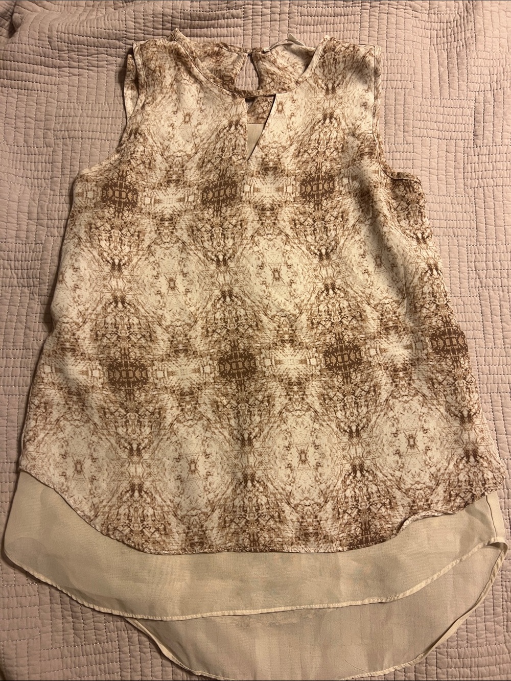 Violet & Claire Cream and Brown Printed Sleeveless High-Low Camisole